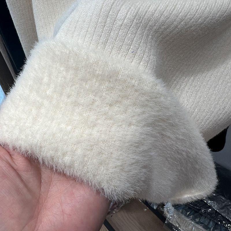 Cashmere Blouse Semi-turtleneck Fleece Thickened Sweater Warm Integrated Fleece with Wool Bottoming Shirt Sweaters