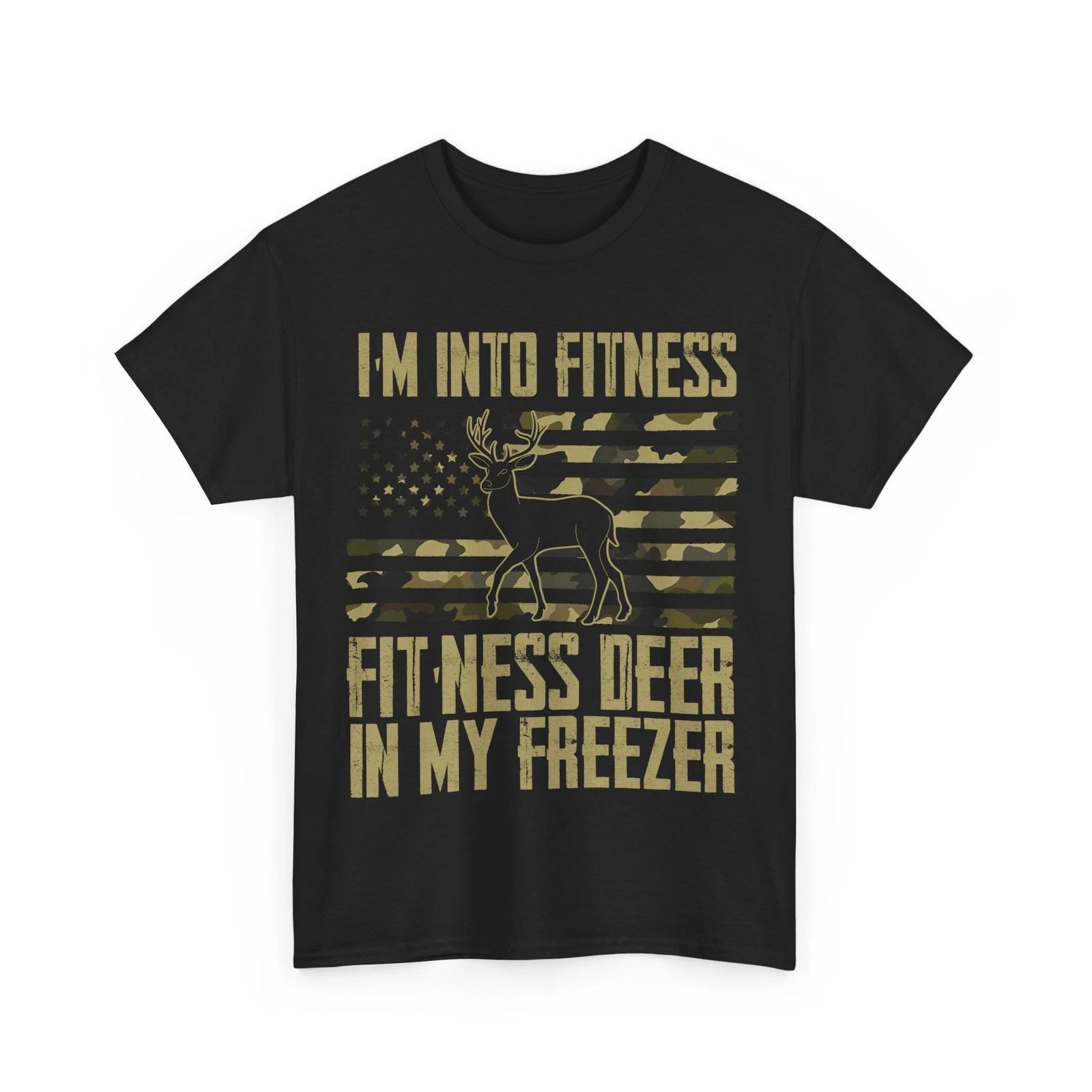 Deer Hunting Shirt, I m Into Fitness Fit ness Deer In My Freezer USA Flag Shirt 4XL