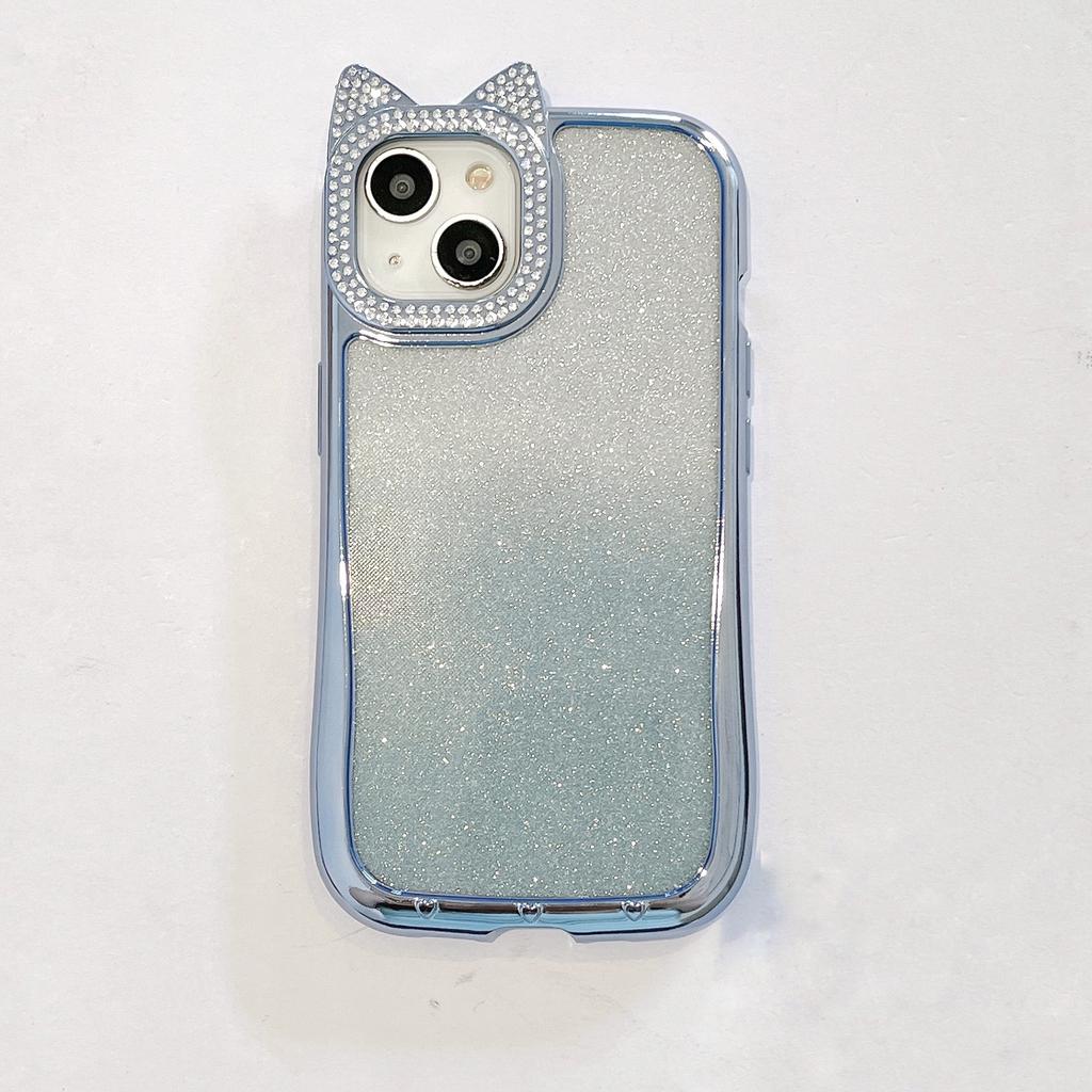 Diamentowe Uszy Kota Odpowiednie do Etui na Telefon IPhone16 Gradientowy Brokatowy Puder Apple 15 All Inclusive 14ProMax Miękkie Etui 13