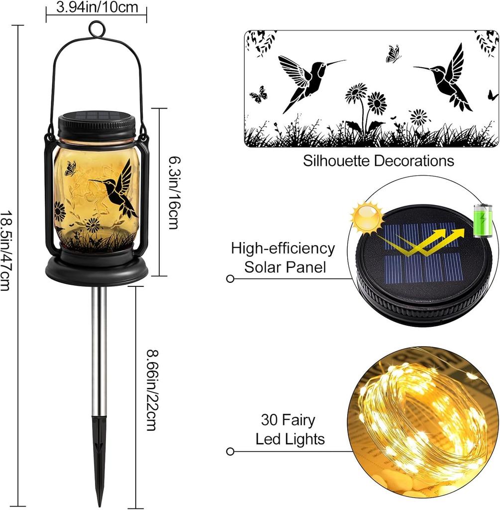 Hummingbird Solar Lanterns 3-in-1 Outdoor Waterproof, 2 Pack for Garden Patio Yard Balcony Decor