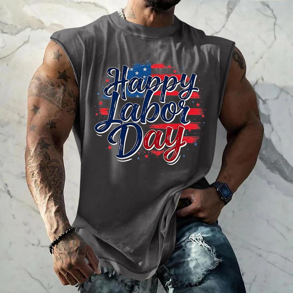 Men Sleeveless Tank Top Casual Loose Fit Muscle Shirt Summer Workout Athletic Gym Shirt Printed Graphic Tank Top for Outdoor Activities