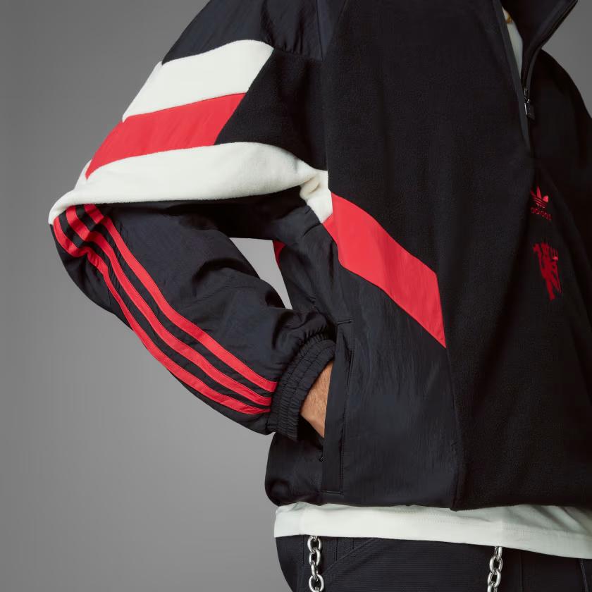 adidas Originales Sudadera Polar Fleece Manchester United Cómoda Suave Insignia Media Cremallera Hombre Sudadera Negro IS6528