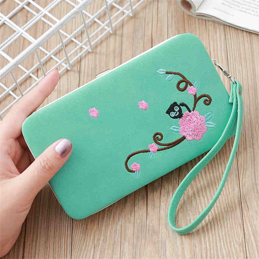 Fashion Females Flower Embroidery Long Wallet Ladies Wallet Women Cell Phone Bag