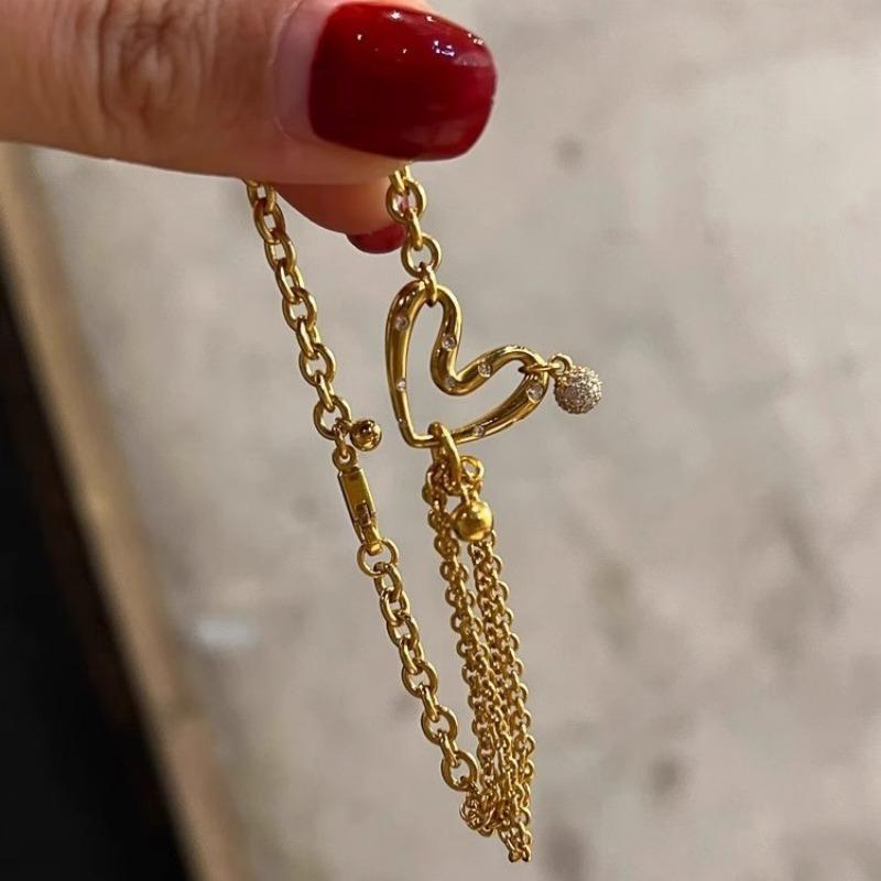 Vintage Heart shaped Bracelet Creative Glossy Small Gold Bead Hollow out Irregular Diamond inlay Bracelets for women