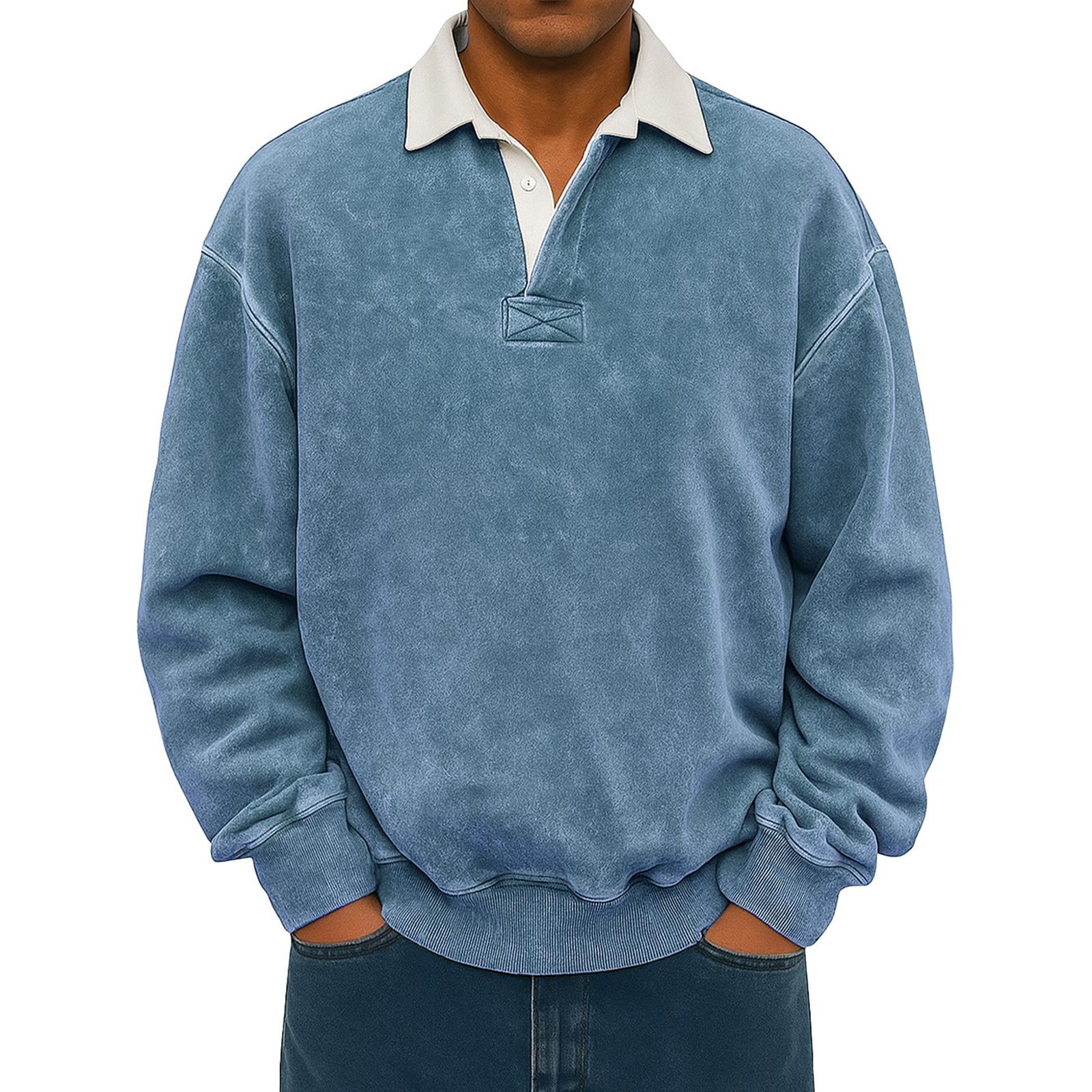 

Мужская повседневная толстовка-пуловер с отложным воротником и длинными рукавами M небесно-голубой