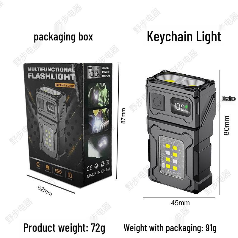 Portable Multi-Functional Rechargeable Flashlight with Rotating Head, Side Light, Red/Blue Burst Flash, and Magnetic Base for Outdoor Use.