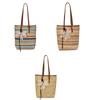 Bohemian Style Rainbow Woven Handbag with Flower Pendant Summer Bucket Bag  Shopping