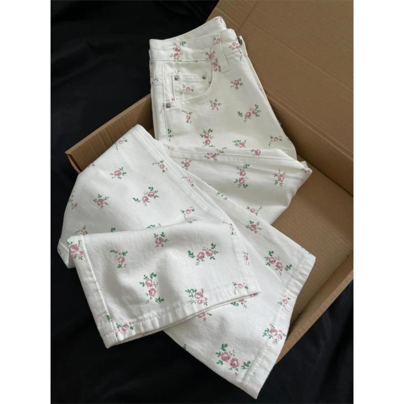 High Waist Floral Wide Leg Jeans for Women - Summer Slimming Casual Wear