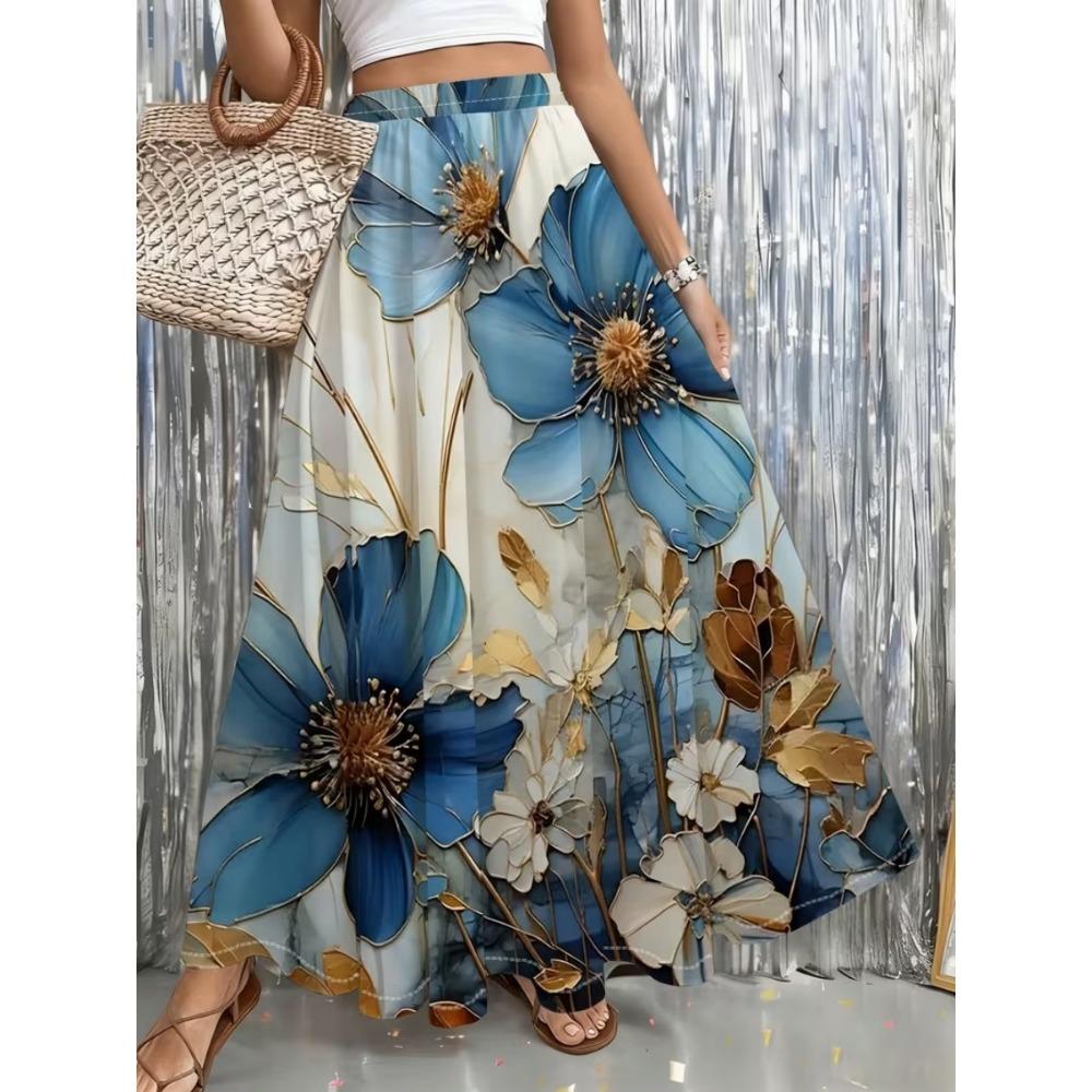 2026 Spring/Summer Women's Half Length Skirt Printed Elegant Elastic Waist, Different Country Fake Wind Beach Skirt Women's Wear
