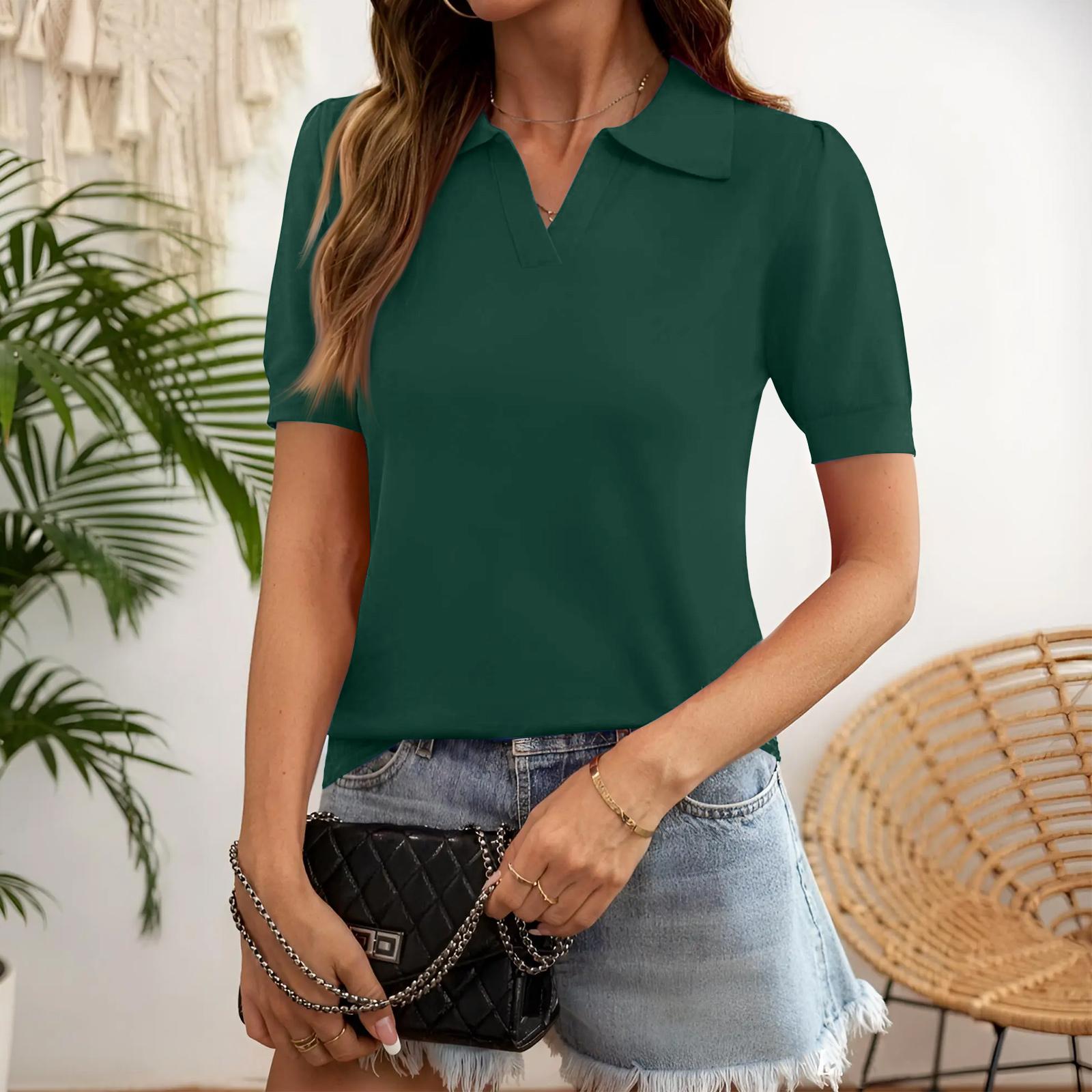 Short Sleeve Blouses for Women V Neck Collared Womens Short Sleeve Blouses Casual Pullover Women s Short Sleeve Tops M