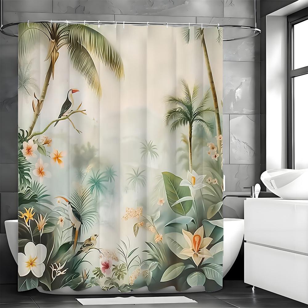 

Tropical Rainforest Landscape Shower Curtain Washable Dirt-Resistant Shower Head Waterproof Polyester Bath Curtain W60H190(CM)-1 Pcs