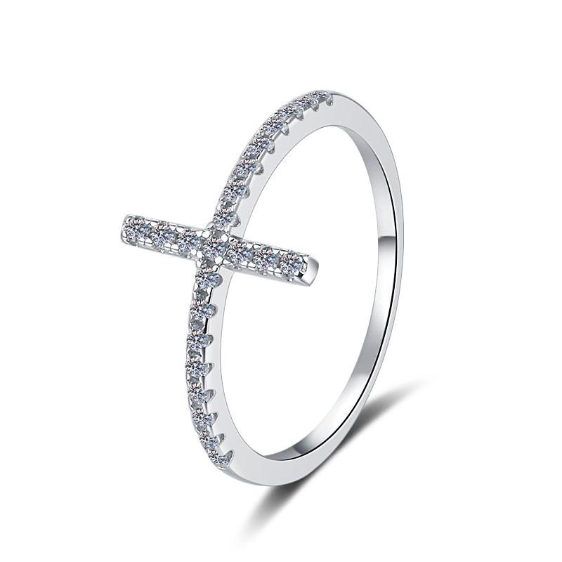 Fine Jewelry Simple S925 Sterling Silver VVs1 Full Moissanite Ring Cross Stackable Band Wedding Rings of Ladies Women