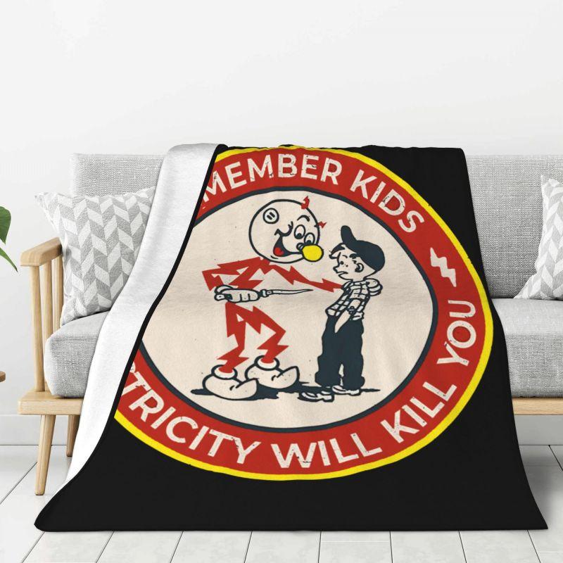 Custom Remember Kids Electricity Will Kill You Blankets Warm Flannel Throw Blanket for Sofa Office Bedspreads 130x150cm