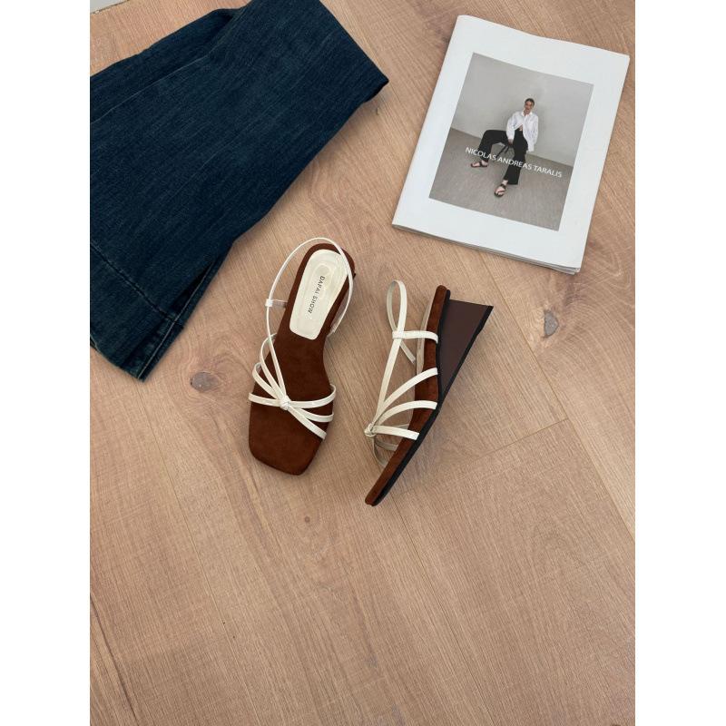 Fairy wind gentle weaving temperament square head open-toed sandals female French design thick heel cool slippers