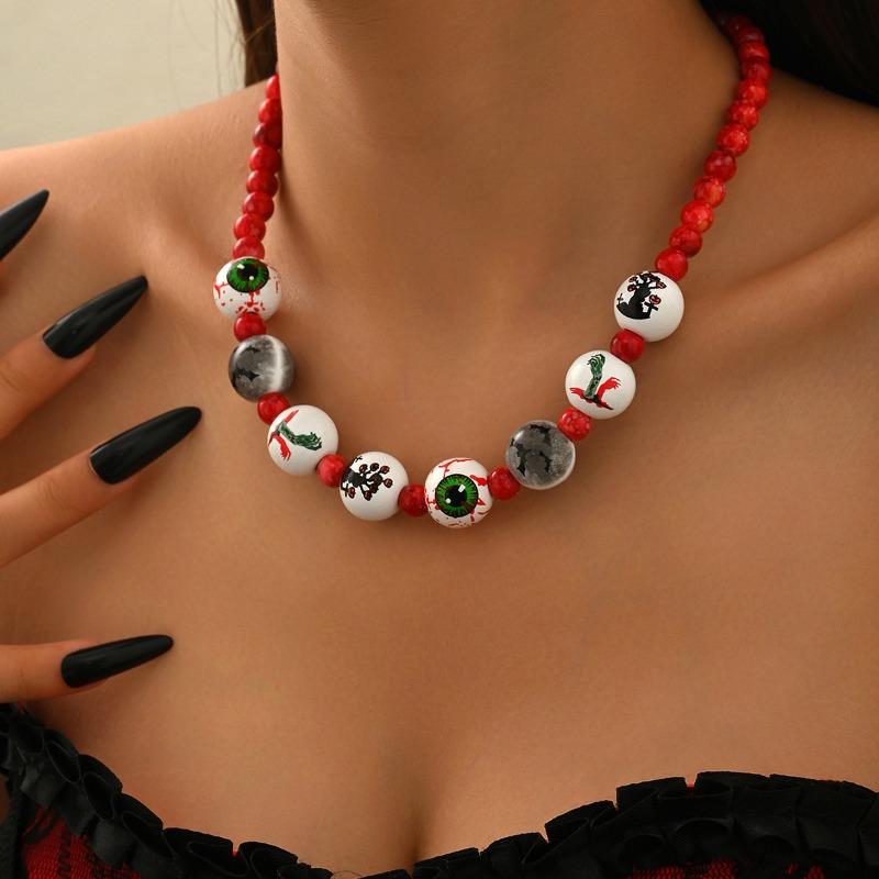 Halloween Necklace Bracelet Exaggerated Niche Dark Wind Trend Bat Pumpkin Eye Beaded Bracelet