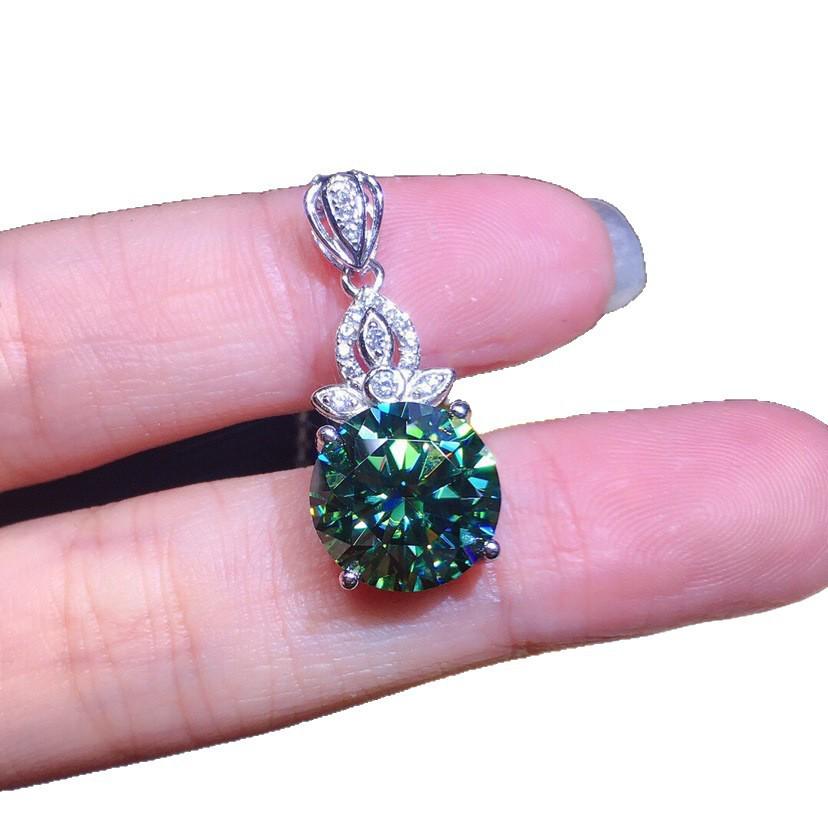 3 Carat Blue-Green Moissanite Pendant with 8 Hearts & Arrows, PT950 Plated, Trending Women's Jewelry