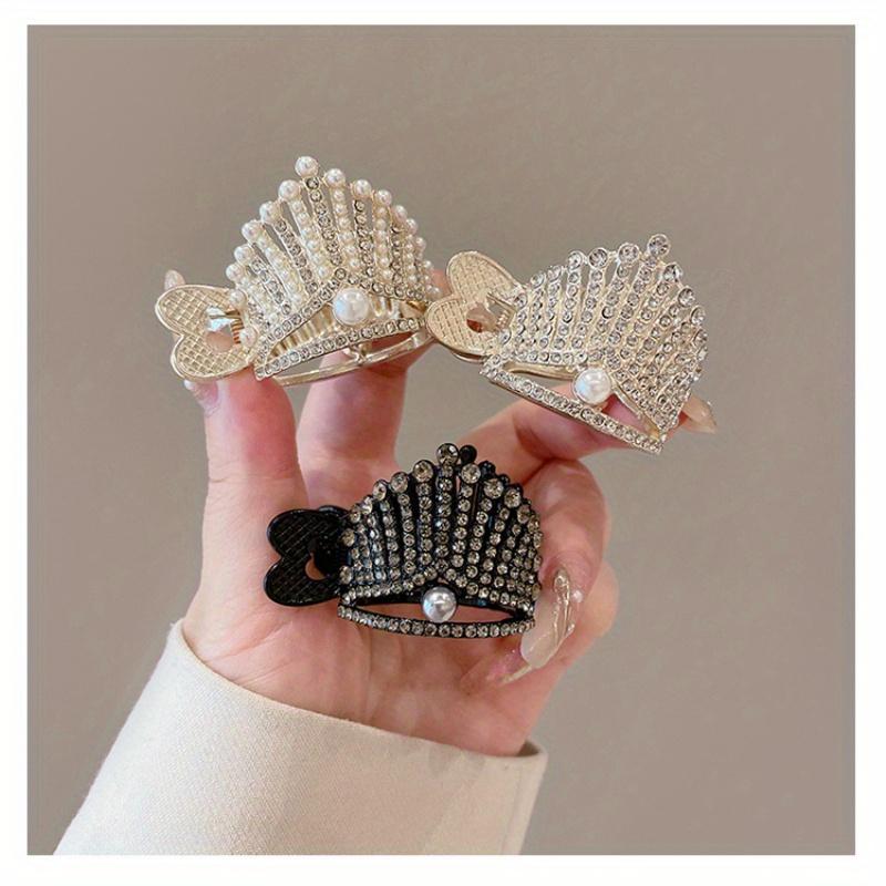 1pc Elegant Crystal Shark Hair Claw High Ponytail Clip Fixed Artifact Women's Pearl Crown Hair Clip Hair Accessory