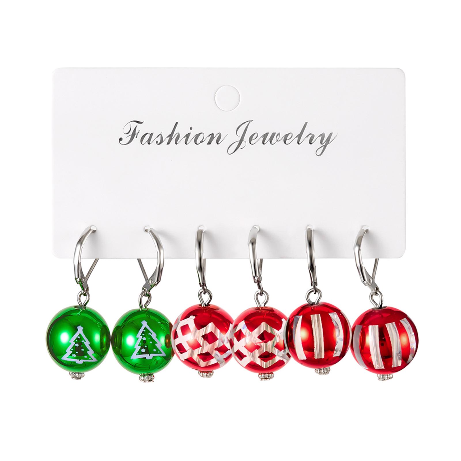 

Three Pairs Of Christmas Atmosphere Earrings, Snowflake Christmas Tree Ball Light Bulb Earrings, Acrylic Material Copper Earrings One Size