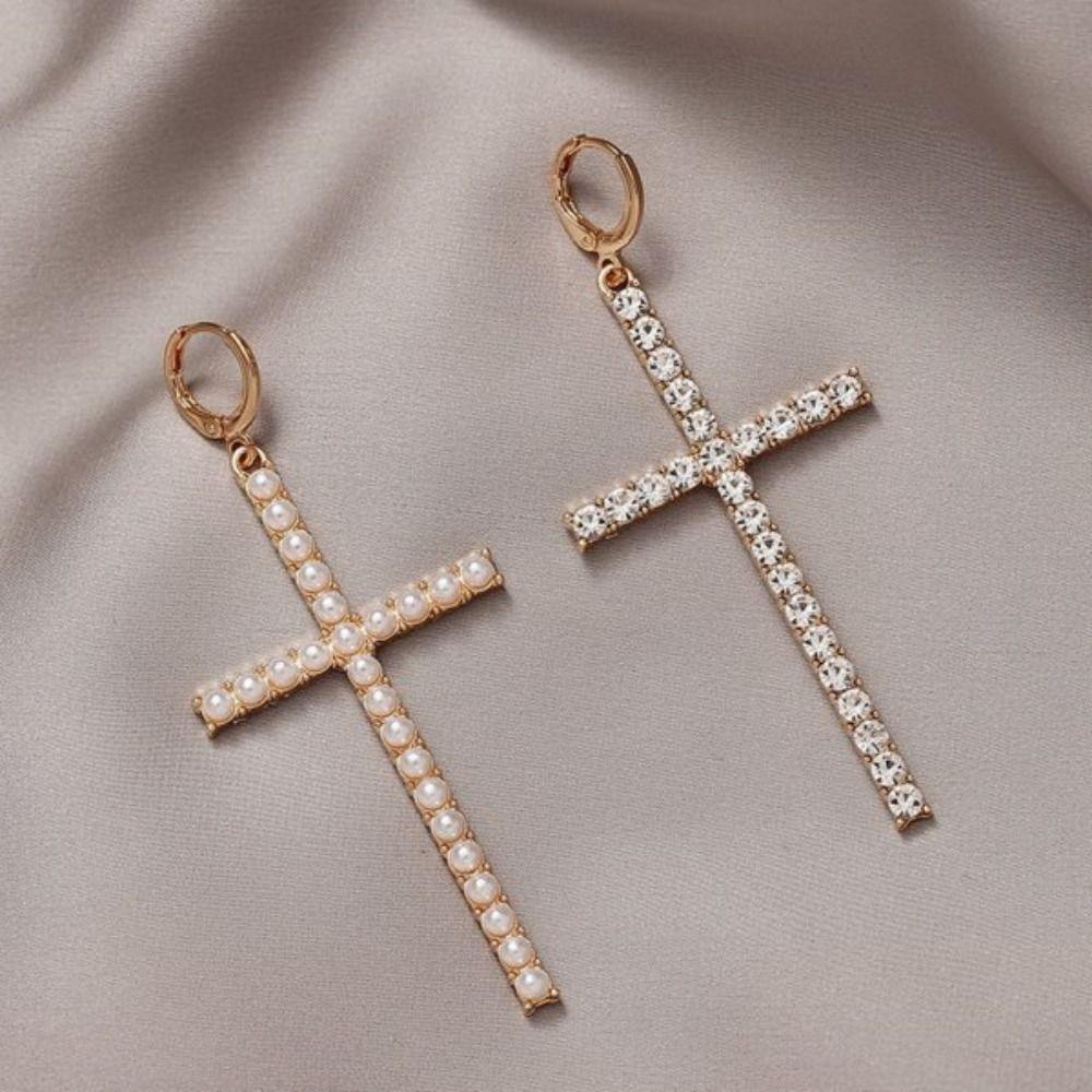 Zirkonkristall Kreuz Ohrringe Gothic Ohr Accessoire Personalisierter Kruzifix Hängeohrring Geschenk