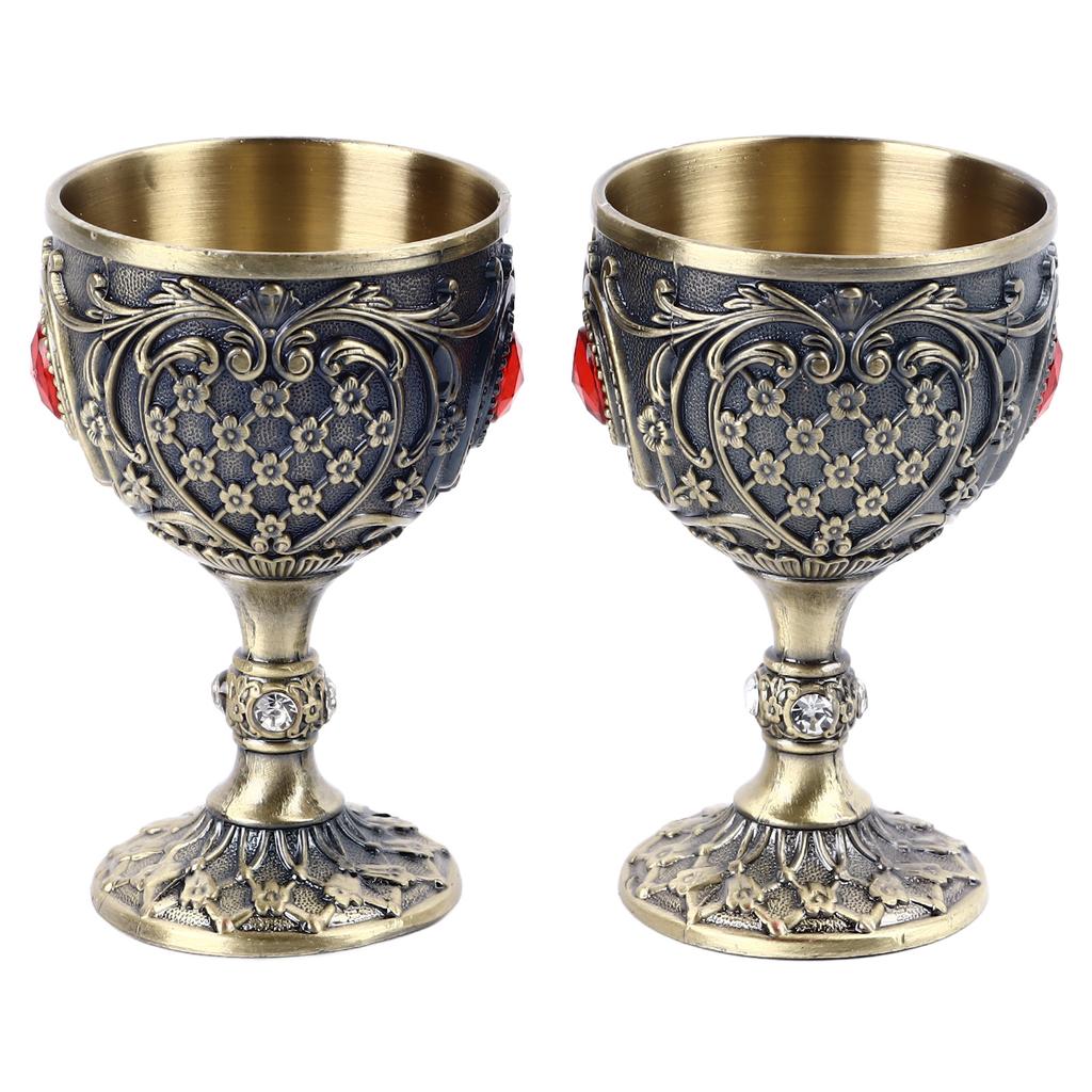 2pcs Vintage Metal Wine Cup Embossed Zinc Alloy Goblet Retro Wine Glasses Decoration for Home Restaurant Cafes Bars