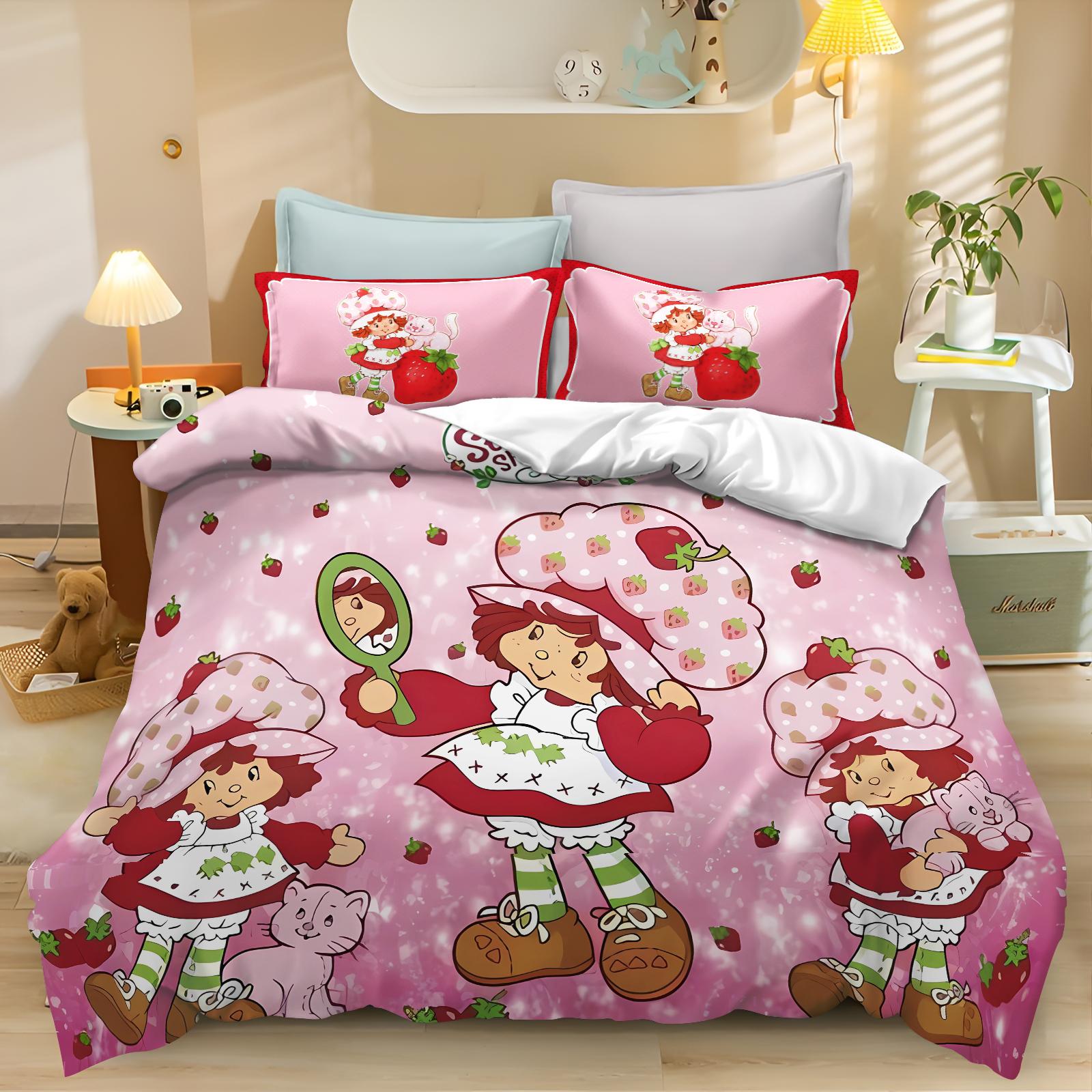 

Cartoon Strawberry Sweetheart Duvet Cover Set, Pink Bedding Set, Children s and Adult Bedding, Girl s Bedroom Decor 135x200cm