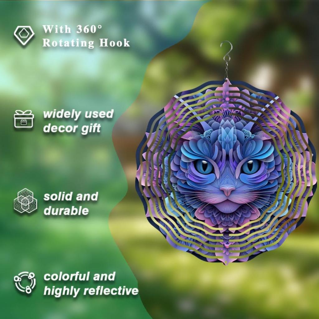 Colorful Cat Wind Chime for Outdoor Decor - Handmade Metal Garden Wind Chime with Double-Sided Art, No Electricity Needed
