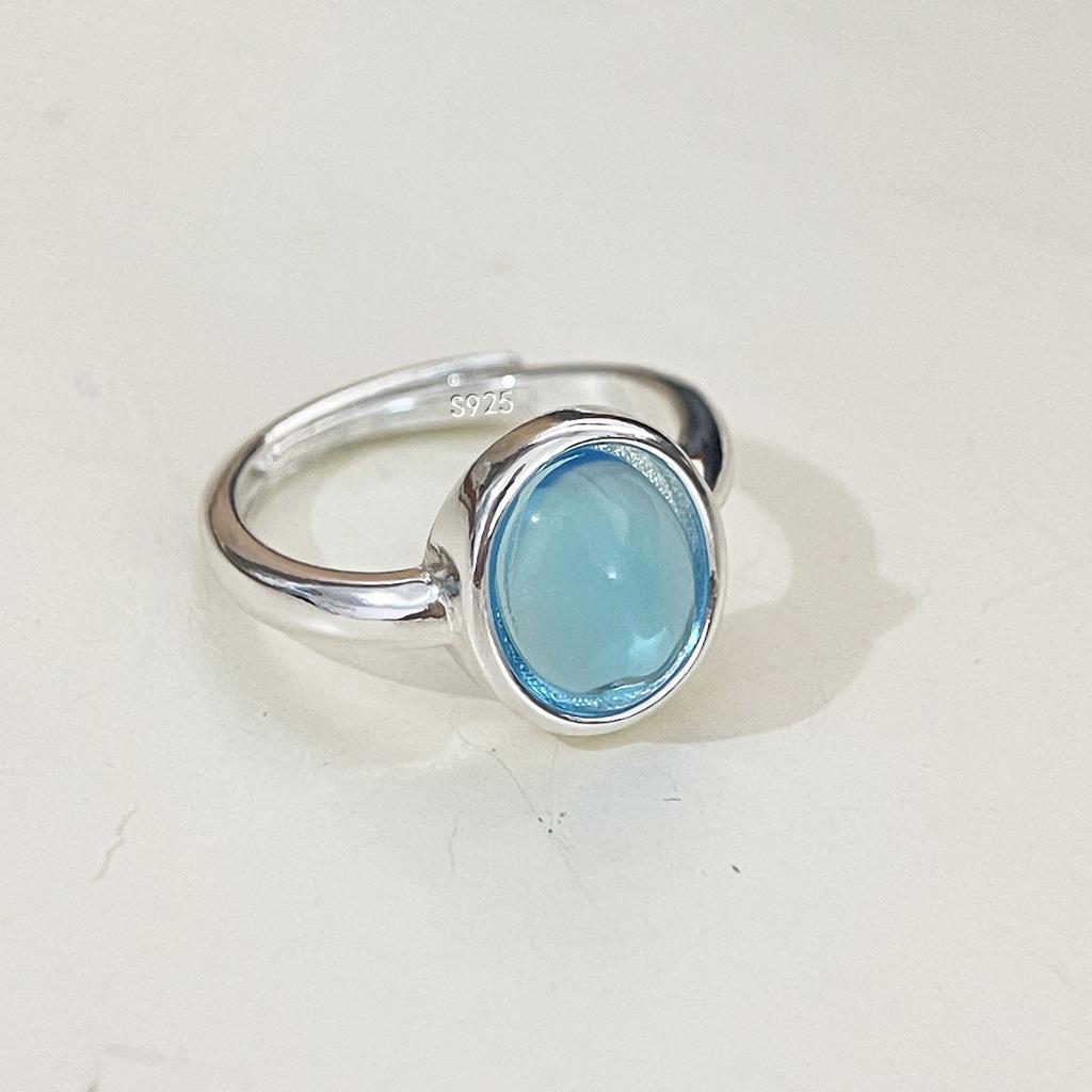 925 Sterling Silver Rings for Women Couple Minimalist Handmade Simple Blue MoonStone Ring Set Party Jewelry Gift Prevent Allergy