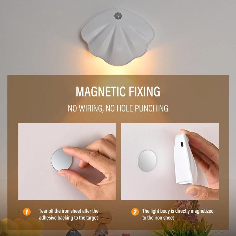 LED Motion Sensor Shell Night Light, USB Type-C Rechargeable Spotlight for Bedroom Corridor Staircase Hallway Mural Wall Decor Lighting