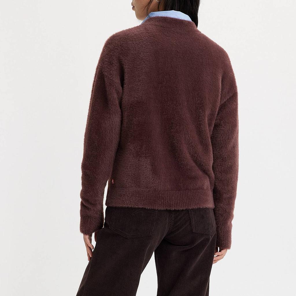 Levis Jednoduchý Pohodlný Všestranný Hřejivý Volný Ležérní Svetr s dlouhým rukávem a výstřihem do V Dámský svetr Čokoládový A4238-0005