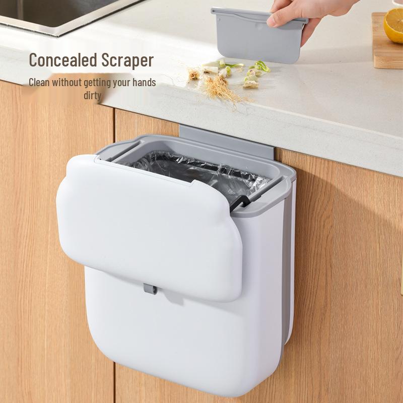 Folding Kitchen Trash Can - Cabinet Door Hanging & Wall-Mounted with Sliding Lid for Household Waste Storage and Hygiene