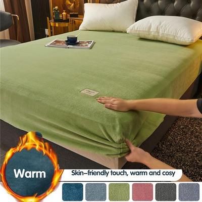 2023 Velvet Fleece Fitted Sheet Bed Protector Cover Deep Pocket Bed Mattress Cover Plush Home Bedspread Super Soft Warm No Pillowcase