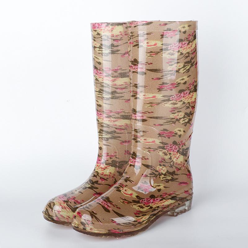 High Tube Rain Shoes Waterproof Shoes Long Tube Velvet Cotton Rain Boots Rubber Shoes Overshoes Water Boots Female Adult Fashion Non-slip Warm Summer