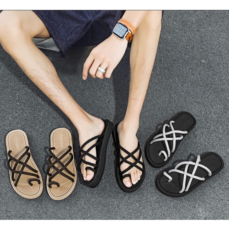 Sommer Herre Vevd Tau Flip-flops EVA Plattform Slitesterke Sklisikre Sandaler for Menn Utendørs Strand Tøfler Sandalias De Hombre 2025