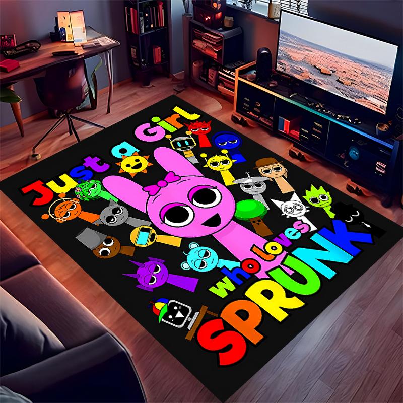 1pc Sprunki9 Print Area Rug - Soft, Washable Non-Slip Indoor Mat for Office Chairs, Living Room, Home Office Decorative Rug
