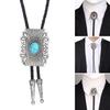 Mens American Bolo Tie Vintage Western Metal Wolf Head Stone Cowboy Necklace