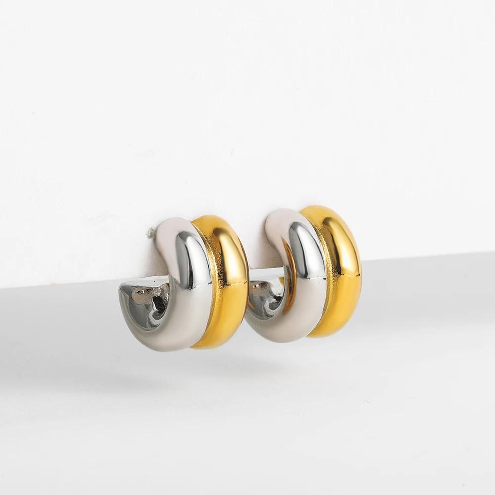 

Gold Silver Mix Color Double Layer C Shape Stud Earrings for Women Fashion Gold Plated Geometric Earring Vintage Jewelry