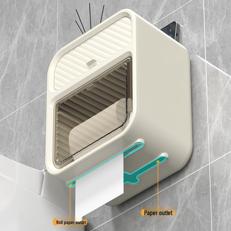 Waterproof Wall-Mounted Punch-Free Tissue Box & Toilet Paper Holder