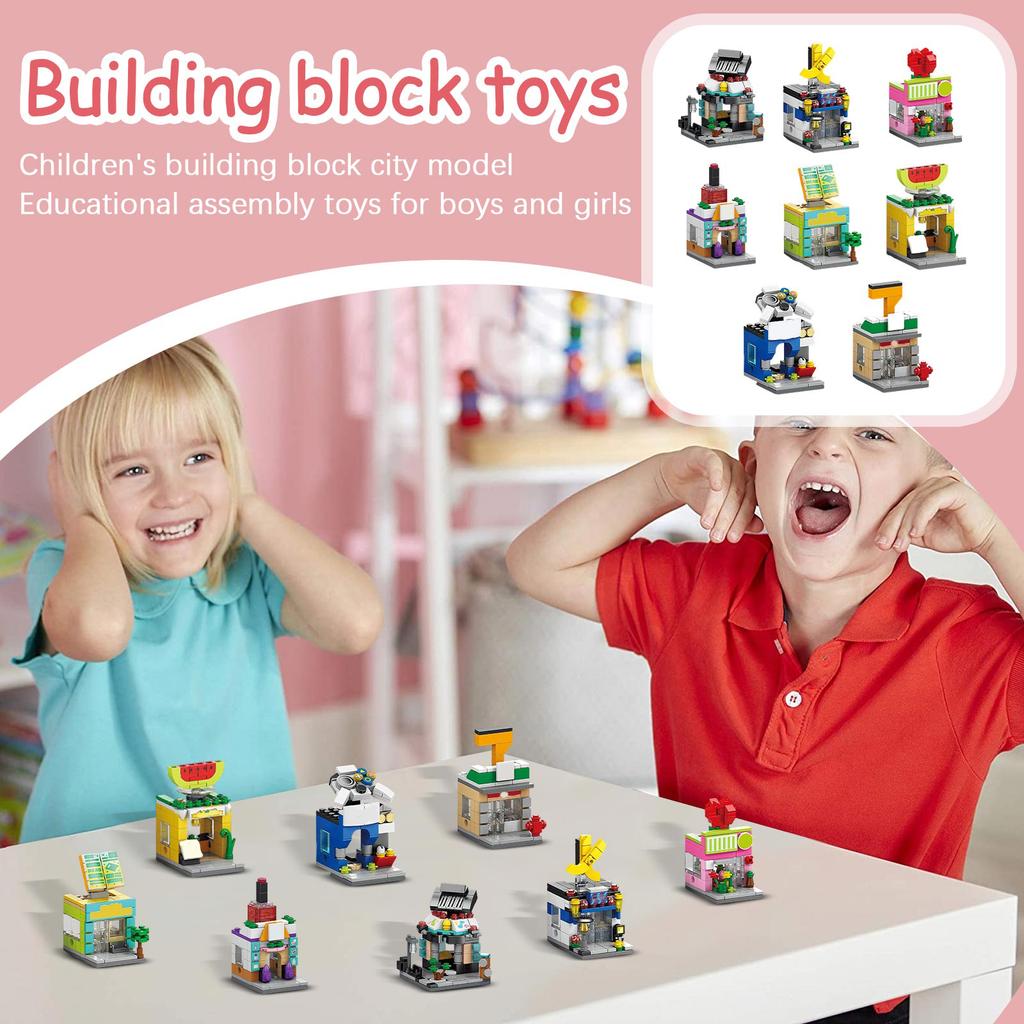 Children's Small  Street View Building , City Building Models Compatible With Puzzle Assembly, Boys' And Girls' Toys