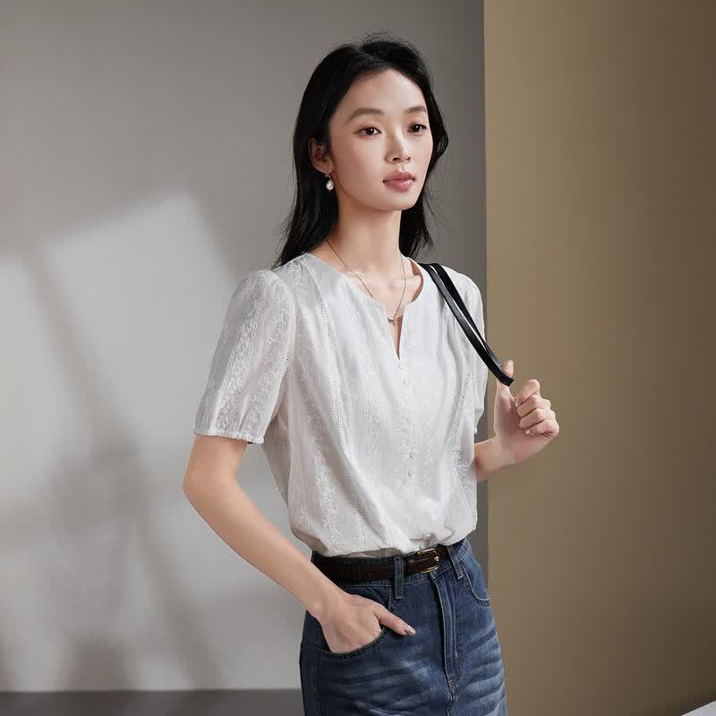 SOFSIL Women s French Style V-Neck Cotton Blouse M