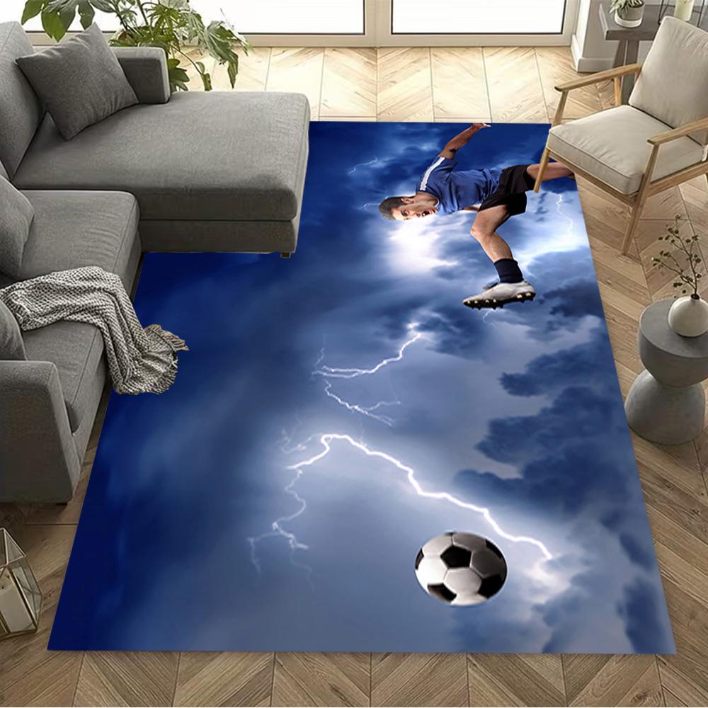 Soccer Ball Stormy Sky Floor Mat Perfect for Dining Room Outdoor Entryway Balcony Anti-slip Rug Anime Office Decor Spiritual Gift
