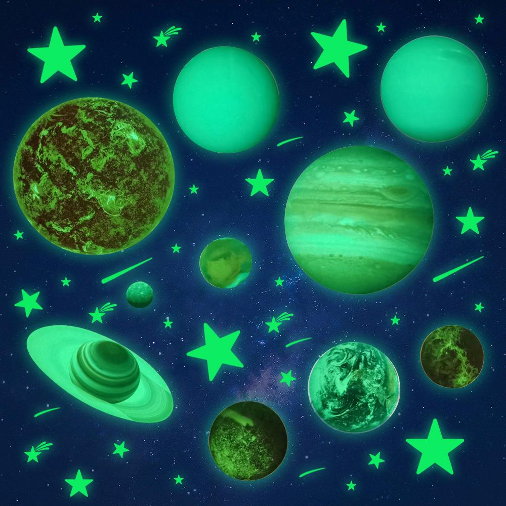 3D Luminous Nine Major Planets Wall Sticker Glow In The Dark Fluorescent Sticker PVC Home Kids Room Decals Wall Decor Wallpaper