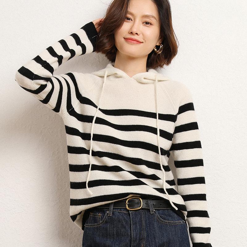

Модная полосатая вязаная базовая рубашка с капюшоном, весенняя шерстяная толстовка с капюшоном на кулиске, цветной блок, свободный кардиган топ S