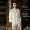 Johnature Women Vintage Shirts Tops Spring Solid Color Chinese Style Button Turn-down Collar Long Sleeve Shirts