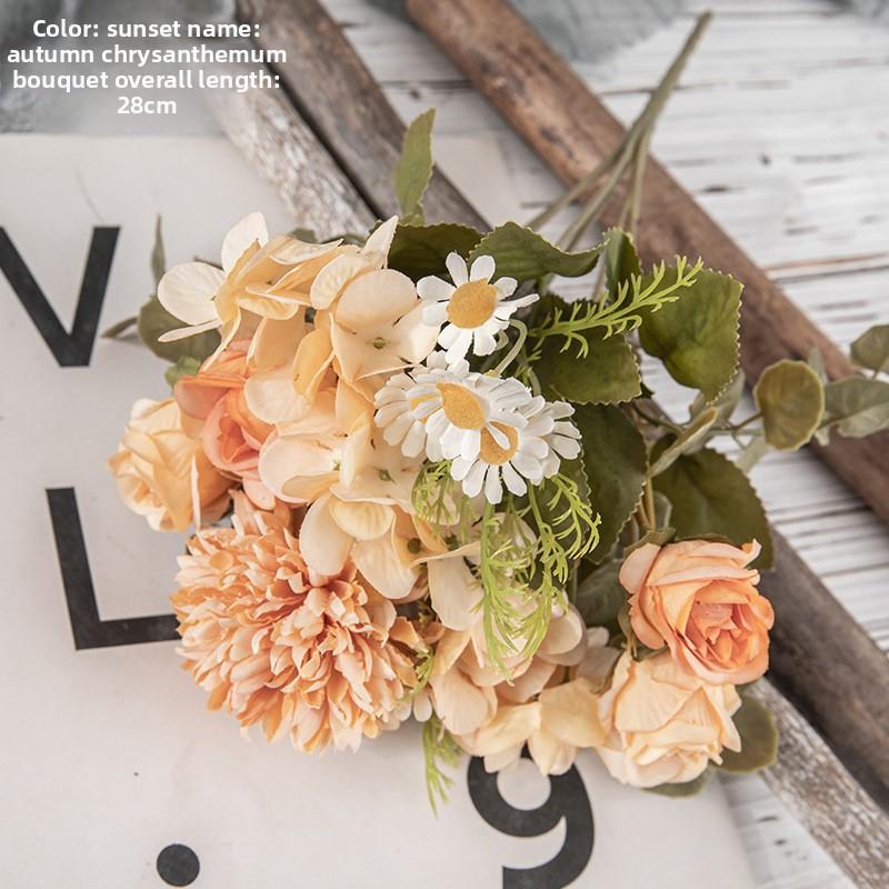 Faux Flower Autumn Color, Retro Small Bouquet, 7-pronged Hydrangea Rose, Wedding Arch, Leading Flower Decoration, Artificial Chamomile