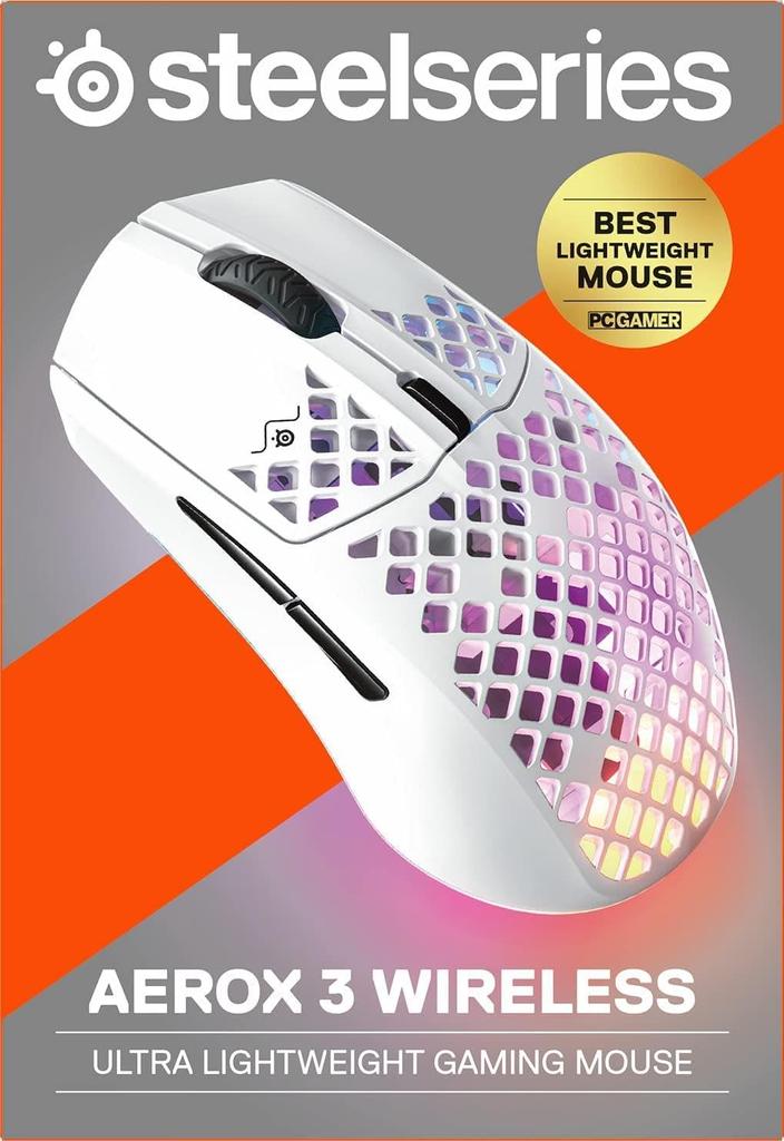 SteelSeries Gaming-Maus Kabellos Aerox 3 Snow Kabellos Ultraleicht TRUEMOVE AIR Sensor Quantum Wireless-Technologie IP54-Standard Wasserdicht Staubdicht