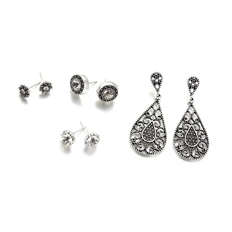 

Набор ретро серег-капель с подвесками, 4 пары/набор, серьги-капли, красные полые женские юбилейные модные серьги-капли, аксессуары, подарки A