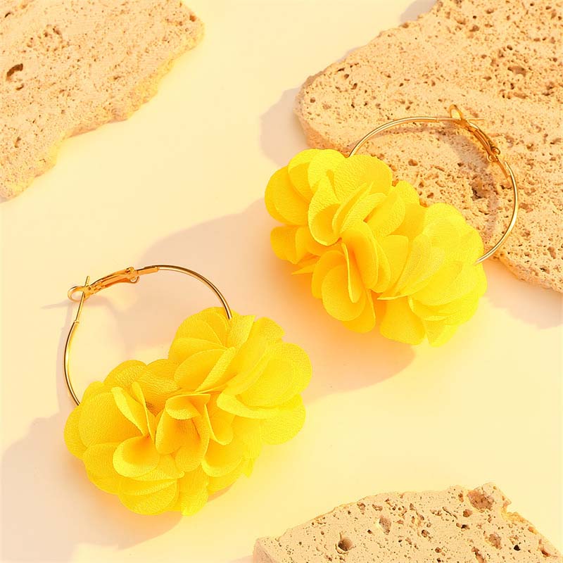 Bohemian Brown Leopard Print Fabric Flower Hoop Earrings For Women Vintage Flower Tassel earringsEarrings Jewelry Holiday Gifts