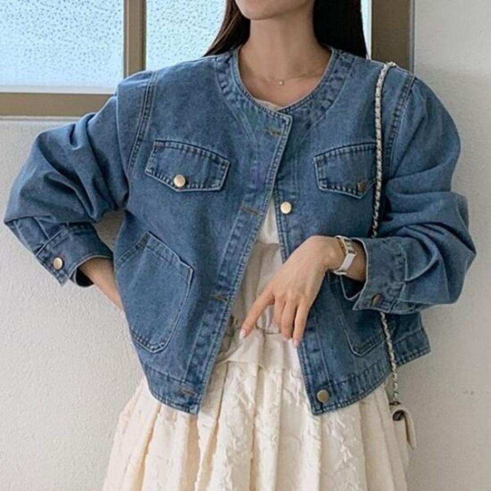 Rellawear 2color Kalim Round Collar Denim Jacket Ryfw19
