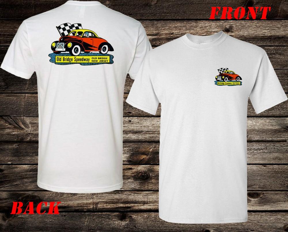 

Men s T-shirt White Cotton Hot Rod Drag Race Old Bridge Speedway NJ Nostalgia Unisex T-Shirt S