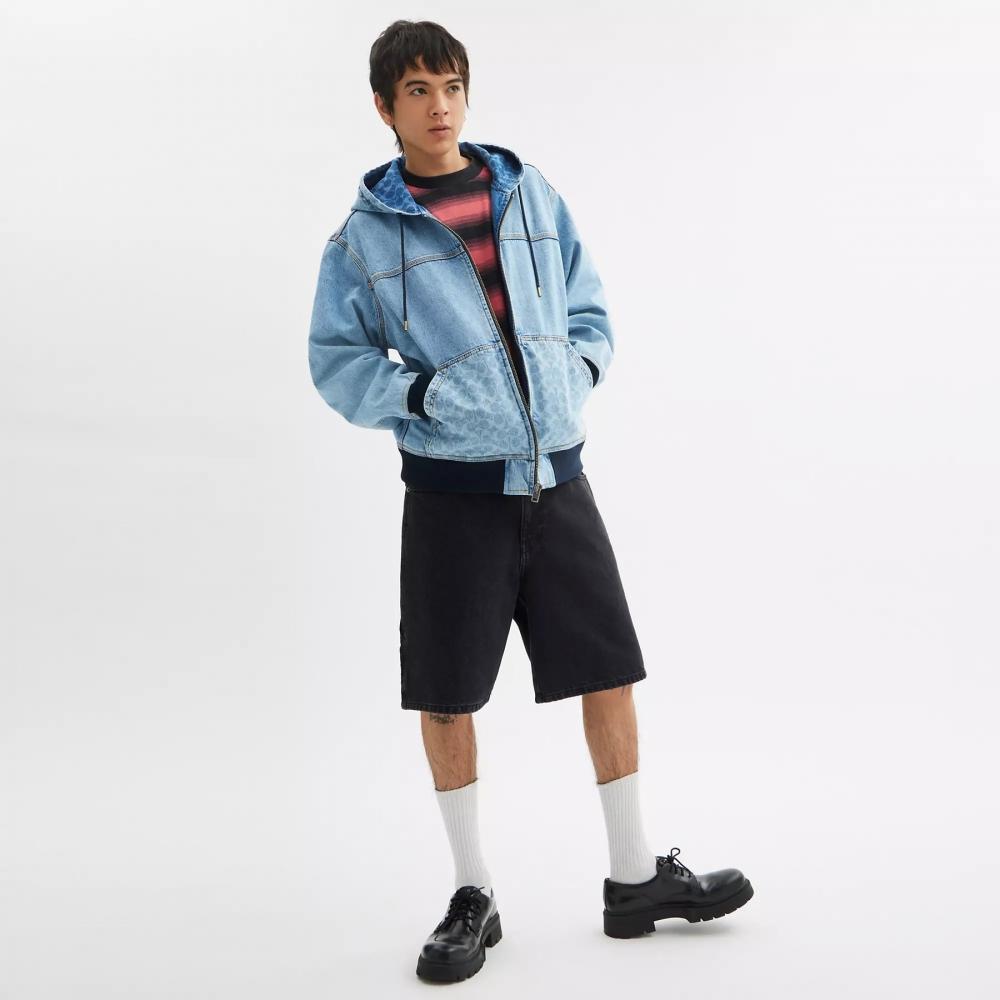 Coach Signature Denim Zip Jacket Light Wash